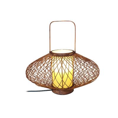 China 3500K Warm White Rattan Bamboo Table Lamp For Bedroom Switch Control for sale