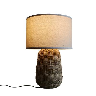 China Sustainable Rattan Table Lamp , Durable Rattan Bedside Light Switch Control for sale