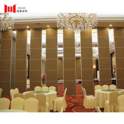 China Foldable Operable 100mm Wooden Partition Wall Panels With POM Hanging Wheel for sale
