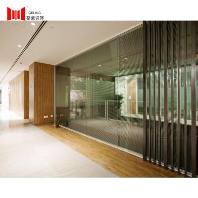 China 4.5M Fixed Double Tempered Glass Partition Wall Panels Black Sliver Frame for sale