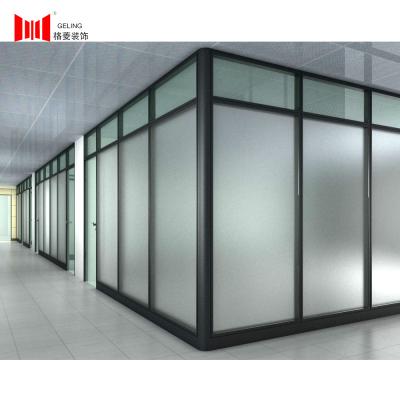 China 4.5M Sliding Glass Partition Wall Black Frame Frosted Glass Room Divider for sale