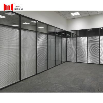 China Tempered Glass Demountable Partition Wall 83mm Black Aluminum Frame for sale