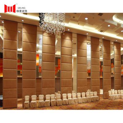 China Hotel 130mm Thick Folding Partition Wall Brown Color Fabric Cushion Surface for sale