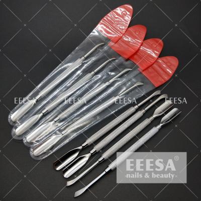 China Stainless Steel 420 Nail Pusher Metallic Dead Skin Cuticle Remover Custom Nail Art Tools for sale