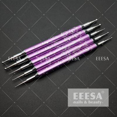 China 5PCS Set Metal Nail Dotting Tools Purple Color With Dots Engrave Flower Decoration for sale
