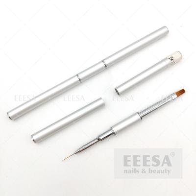 China Custom Silver Metal Twin Head Double Side Dual End Use Nail Art Liner Gel Brush for sale