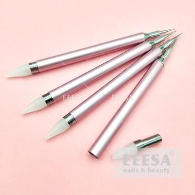 China Pink Metal Dual End Nail Art Dotting Tool And Wax Pen Pencil Rhinestone Picker for sale
