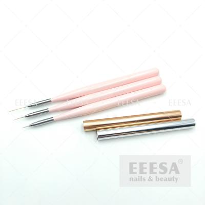 China Baby Pink Wooden 3Pcs Short Medium Long Thin Nail Art Liner Detail Brush Set for sale
