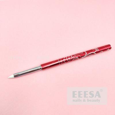 China Red Metal Handle White Nylon Hair Nails Design Art Sculpt 3D Acrylic Nail Brush for sale