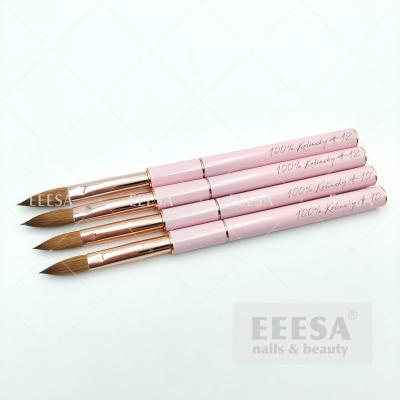 China Custom Hot Luxury Size 8 10 12 Rose Gold Pink 100% Kolinsky Acrylic Nail Brush for sale
