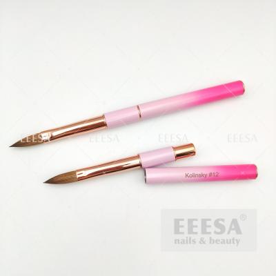 China Luxury Pink Red Ombre Rose Gold Metal Size 8 10 12 14 16 Kolinsky Acrylic Nail Brushes for sale