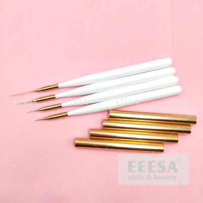 China 5 7 12 20Mm In White Wooden Handle Rose Gold Lid Nail Art Striper Detail Liner Brushes Set for sale