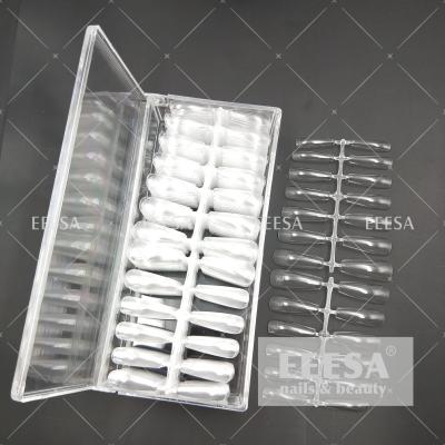 China 520Pcs Non C Curve Clear French Long Xxxxl Full Cover Straight Tapered Coffin Nail Tips for sale