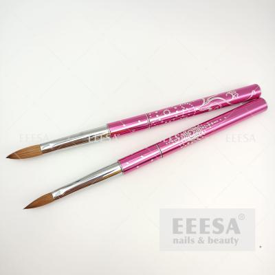 China Custom bling line dot heart decoration crimped kolinsky pink acrylic nail brush for sale