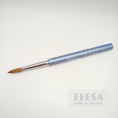 China oem round oval crimped blue metallic handle pure kolinsky art nail acrylic brush for sale