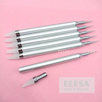 China Dual End Double Sided Metal Handle Nail Art Dotting Tool Diamond Rhinestone Wax Pen for sale