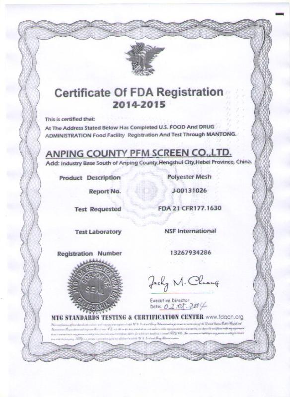 FDA - Anping County Comesh Filter Co.,Ltd