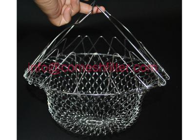 China Metal Wire Mesh Tray Foldable Strainer Kitchen Tool Fold Flat Easy To Store for sale