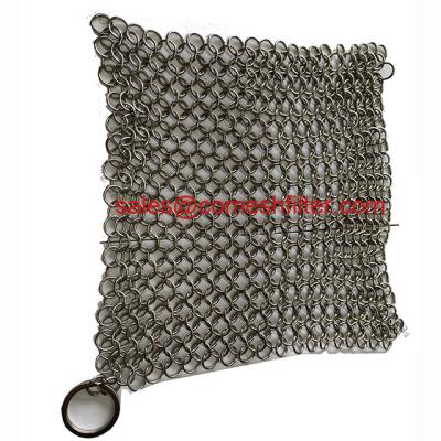 China 4x4 Inch Square Stainless Steel Chainmail Scrubber For Kitchen for sale