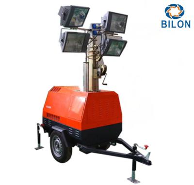 China Trailer Type IP65 7m Mobile Lighting Tower For Outdoor Oversized Fuel Tank Design for sale