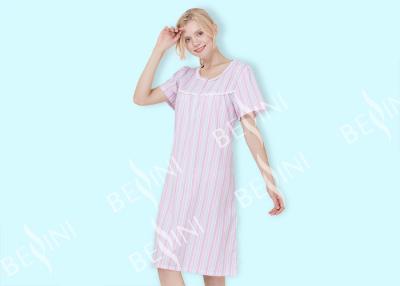 China Lace Trimmed Female Night Dress , Short Sleeve Round Neck Women'S Pajama Dress for sale