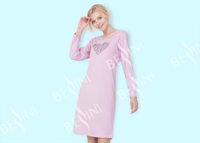 China Pink Ladies Long Sleeve Nighties / Womens Summer Nightgowns Heart Shape Placement Print for sale