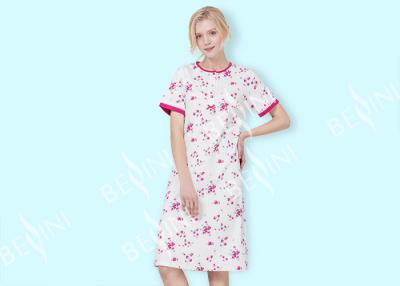 China Cotton Interlock Ladies Night Dresses Sleepwear Long Sleeve Pink Floral Printed for sale