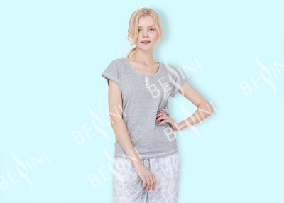 China Spring Summer Grey Womens Pyjama Sets With Woven Viscose Cotton Printed Long Pants for sale