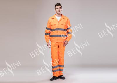 China 80% Polyester 20% Cotton Heavy Duty Work Suit Orange Hi Vis Overalls Multi Pockets for sale