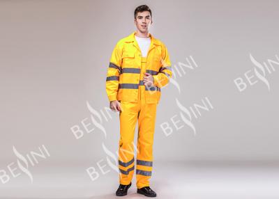 China 80% Polyester 20% Cotton Twill Safety Work Clothes High Visable Orange Jacket Bib Pants Suit for sale