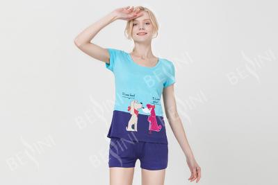 China Sistemas viscosos del pijama del verano de las señoras del jersey de Spandex con los pantalones cortos azul marino en venta