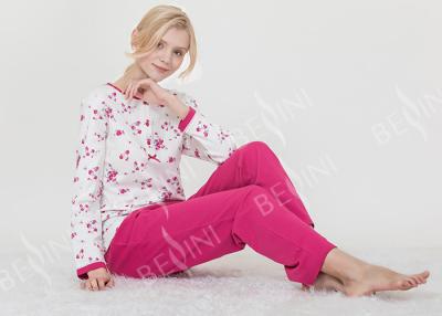 China Large Floral Printed Womens Pyjama Sets 100% Combed Cotton Interlock Material for sale