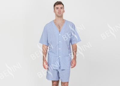 China Polycotton Yarn Dyed Mens Striped Pajamas / Mens Summer Pajamas Shorts for sale