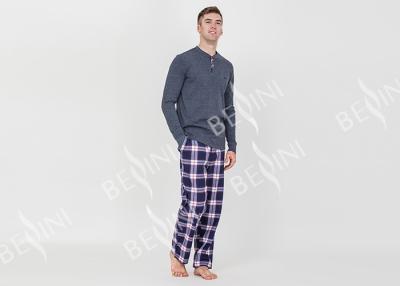 China Trendy Mens Jersey Pyjamas Long Sleeves Tee And Woven Yarn Dyed Flannel Long Pants for sale