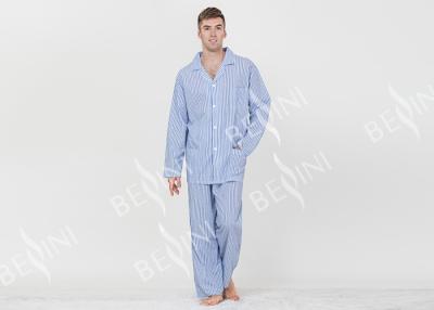 China Blue Striped Style Mens Luxury Sleepwear / Mens Long Sleeve Pjs Fashion Design for sale