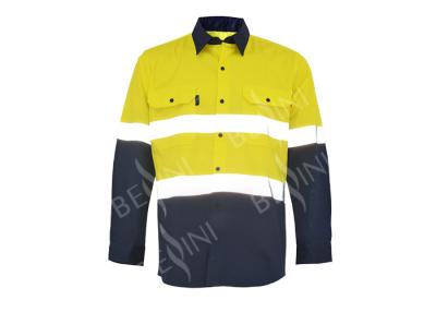 China 100% Cotton Two Tone Safety Work Clothes With 5CM Reflective Tape Chest Pockets for sale