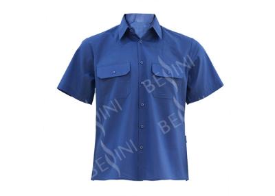China Azul curto da luva da camisa do trabalho da popelina do 65%Polyester 35%Cotton dos homens à venda