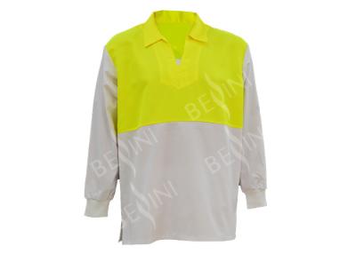 China Luva longa cor amarela/branca de Fluroscent das camisas feitas sob encomenda macias respiráveis do trabalho à venda