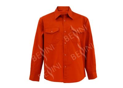 中国 人の65%Polyester 35%Cottonのあや織りのオレンジ仕事のワイシャツの長い袖 販売のため