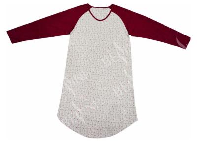China Ropa de noche con cuello de pico impresa roja/floral del jersey del algodón de las señoras del raglán de la manga larga del camisón por todo la impresión en venta