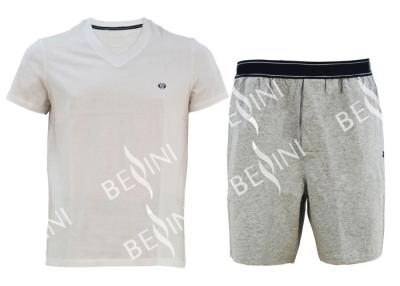 China Mens Cotton Jersey V Neck Tee Short Pants Pyjamas Set Summer Pyjamas Logo Elastic for sale