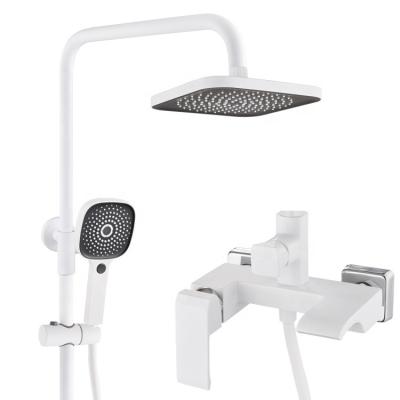 Китай With Slide Bar New Design Patent Tube Handle Waterfall Faucet Mixer 3 Single Flow Shower Set With Slide Bar White Brass Water Faucets For Bathroom продается