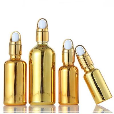 China Durable Gold Glass Containers Travel Portable Small Gold Silver Dropper Bottles for sale