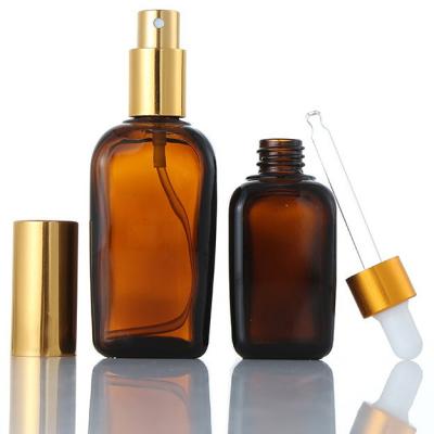 China Cosmetics Square Glass Bottle , Custom Emulsion Lotion Brown Glass Bottles for sale