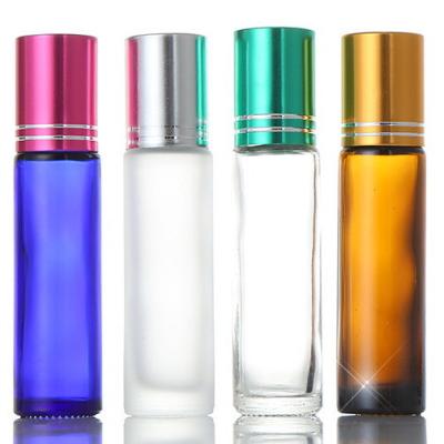 China 10ml Roll On Empty Perfume Bottle Essential Oil Amber Glass Roller Bottles for sale
