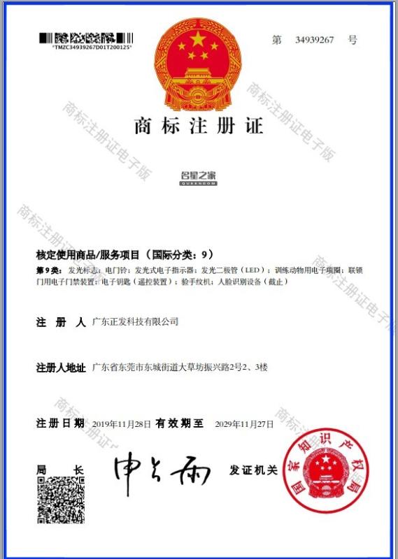 Trademark certificate - Guangdong Queendom Group Technology Co., Ltd.