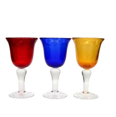 China Handblown Solid Color Mexican Bubbles Goblet Crystal Wine Glass for sale