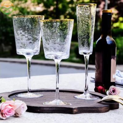 China Hammer Texture Crystal Wine Glass In Triangle Shape for sale
