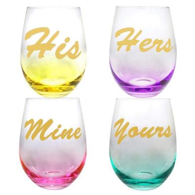 China Egg Shape  Stemless Clear Wine Glass ，Clear Stemless Wine Glasses With Golden Fonts for sale