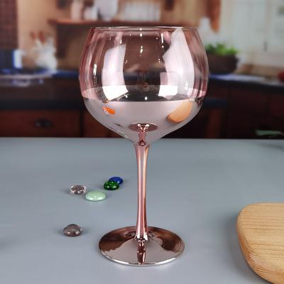 China 11cm Dia 2pk Pink Gin Glasses Ion Plated Balloon Crystal Wine Glass for sale